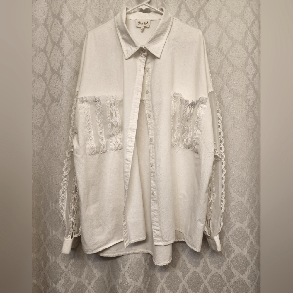 Oli & Hali Ivory Lace Button Down Shirt